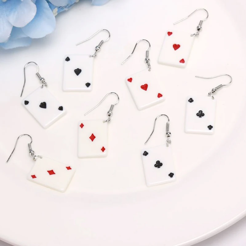 Креативные красные серьги для покера с сердцем Забавные милые серьги-капли