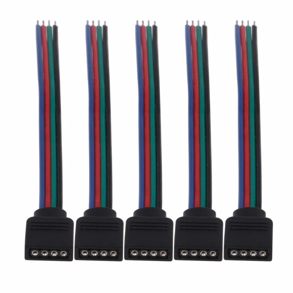

Free shipping 10/20/50/100 pcs/lot 4 pin Female plug 4pin LEDRGB Connector Cable For SMD 5050 RGB LED Strip Lighting Tape Ribbon