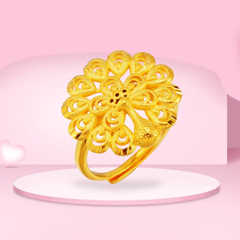 

Fashion 24K Gold Rings for Women Big Peacock Engagement Rings for Women Ethnic Gold Wedding Rings Trendy Jewelry Wholesale