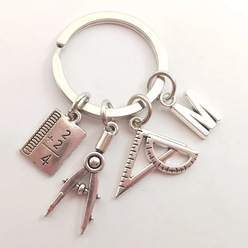 

1pcNew A-Z Jewelry Teacher Key Chains Studant Keyring Ruler Pencil Compass Charms For Gift