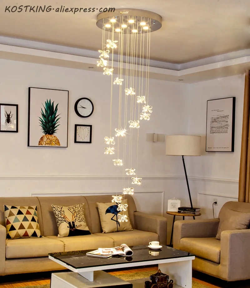 値段 現代ロングクリスタルシャンデリア LED 階段ライトスパイラルデザインホームデコレーションクリスタル照明