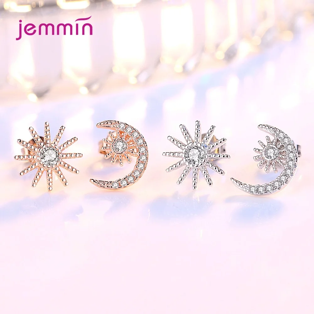 

Cute Gold Crystal Wedding Earrings For Women Girls Trendy 2021 Moon Star Design 925 Sterling Silver Fashion Jewelry Wholesale