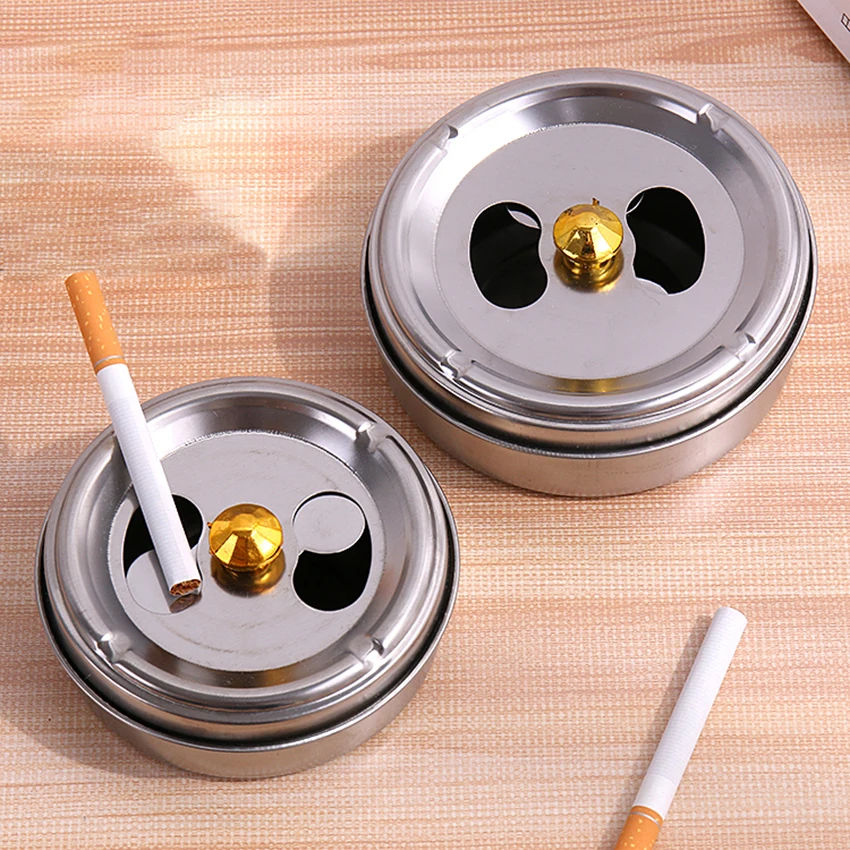 1pc Creative Outdoors Round Practical Smoking Accessories Ashtray Lid Rotation Fully Enclosed Home Gadgets Stainless Steel | Дом и сад