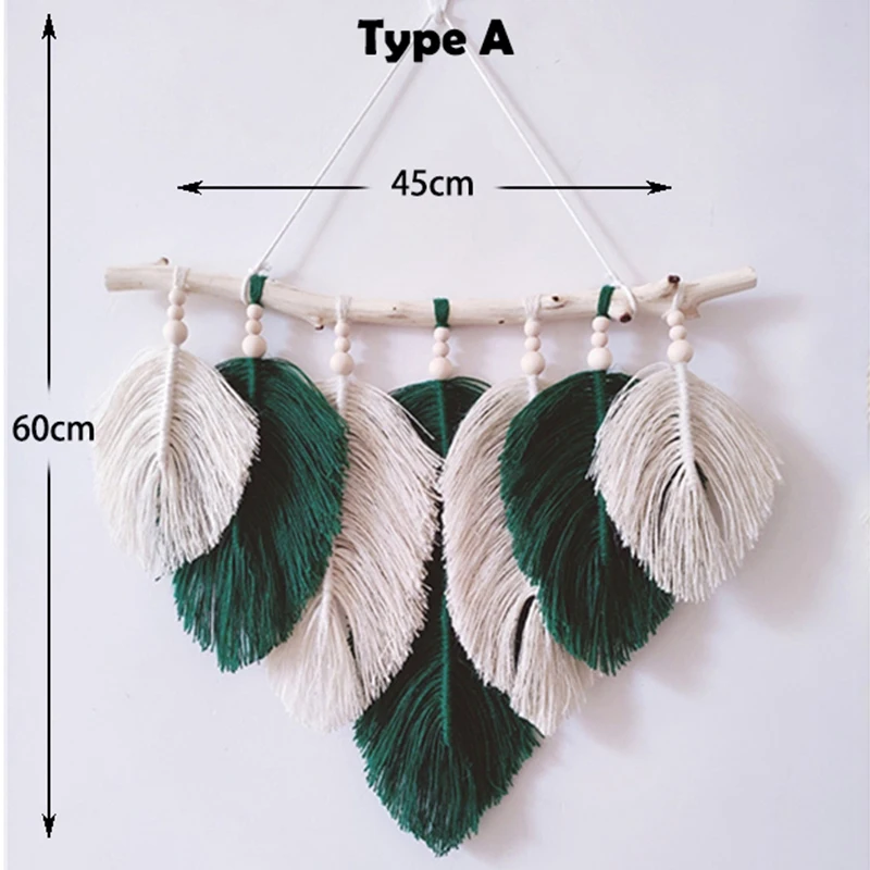 

Studio Clothing Home Photography Props Gift Boho Decoration Macrame Leaf Feather Wall Tapestry Headboard Green Decor