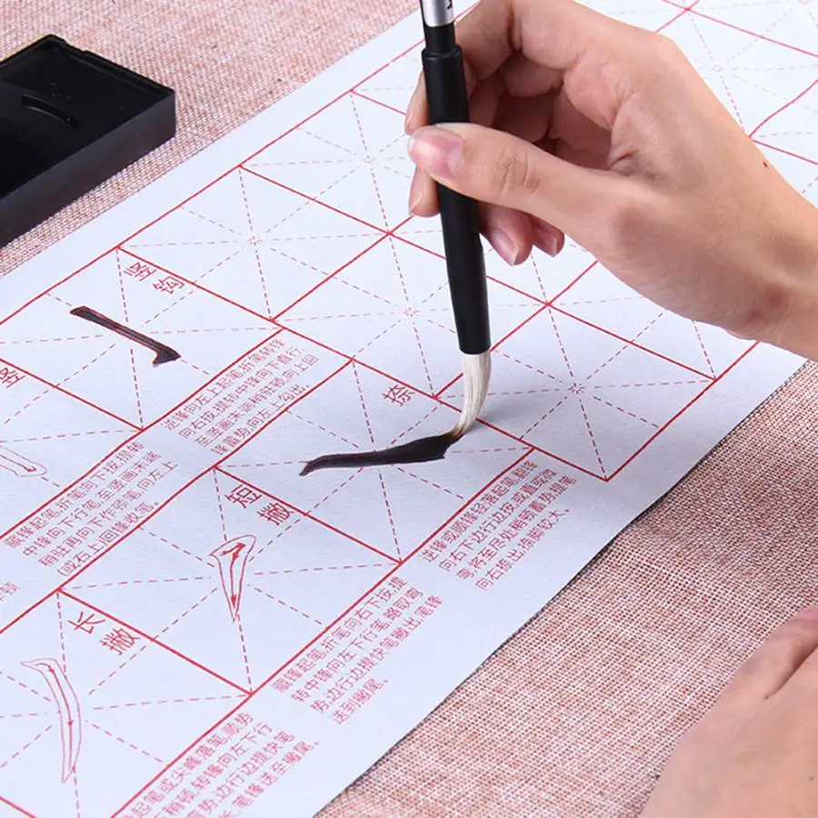 Traditional Chinese Calligraphy Set Brush Pen Ink Water Writing Paper Tool Box Kit for Beginner