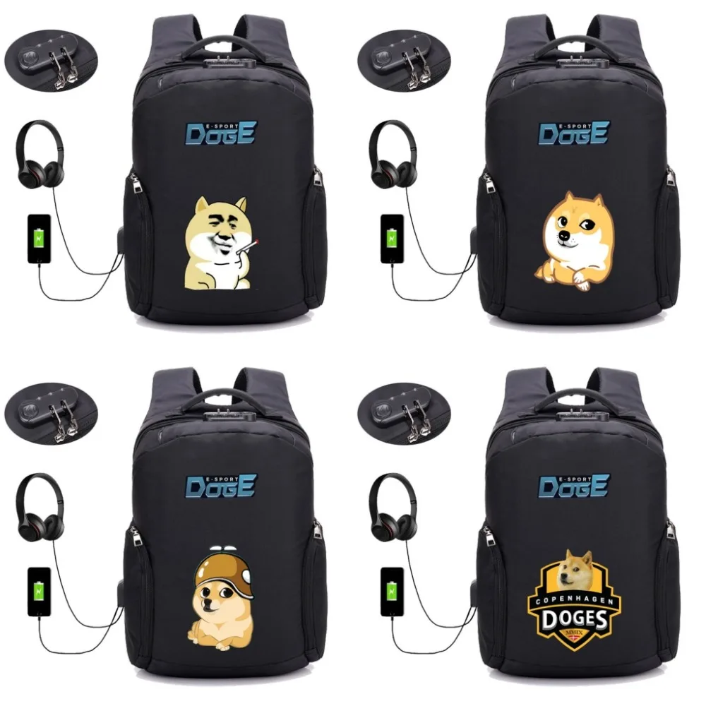 

Cartoon anime doge cute dog backpack Anti thief USB Recharging men Laptop Travel Backpack school bag student book bag 10 style