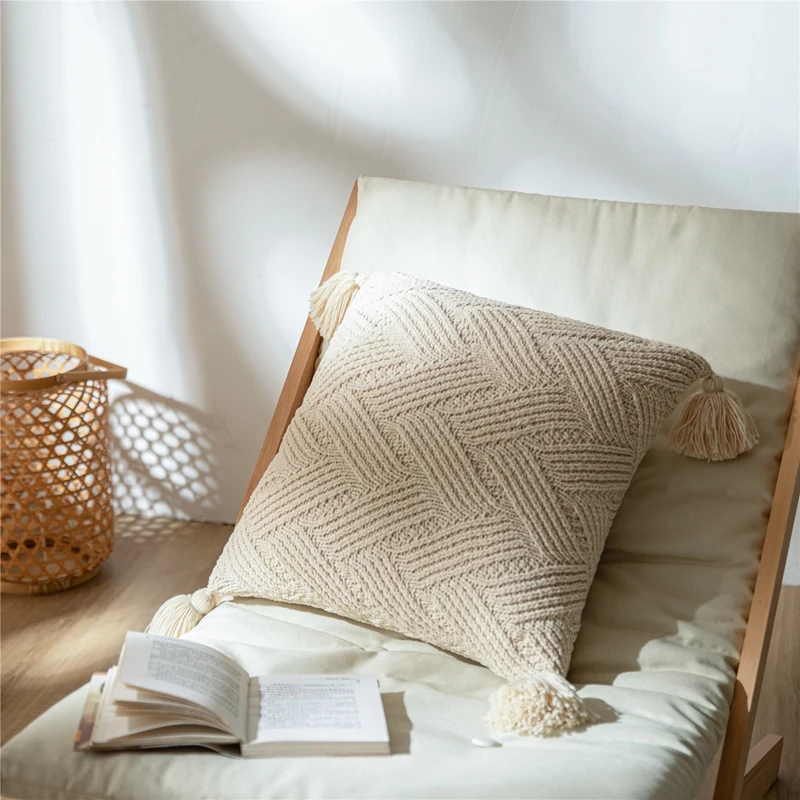 Knitting Solid Color Cushion Cover Geometric Striped With Tassel Soft Pillow Modern Fashion Home Decoration For Sofa | Дом и сад
