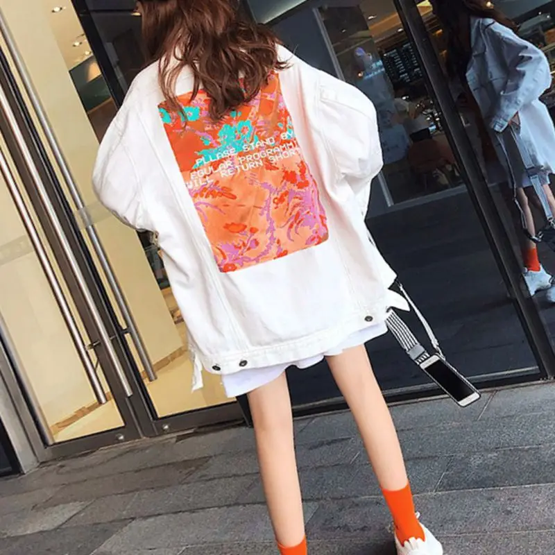 Timis Li ion аккумулятор Осенняя женская черная джинсовая куртка сзади абстрактным