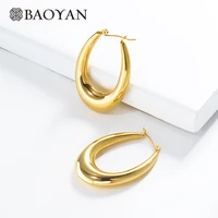 baoyan hollow oval hoop earrings wholesale big loop stainless steel earrings minimalist gold plating titanium earrings for women