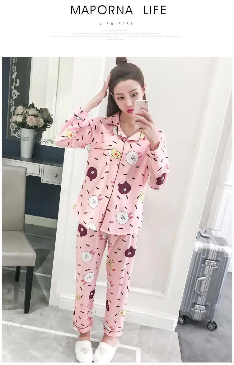 Популярные модели осенне-зимняя одежда для сна женская пижама с отворотом и