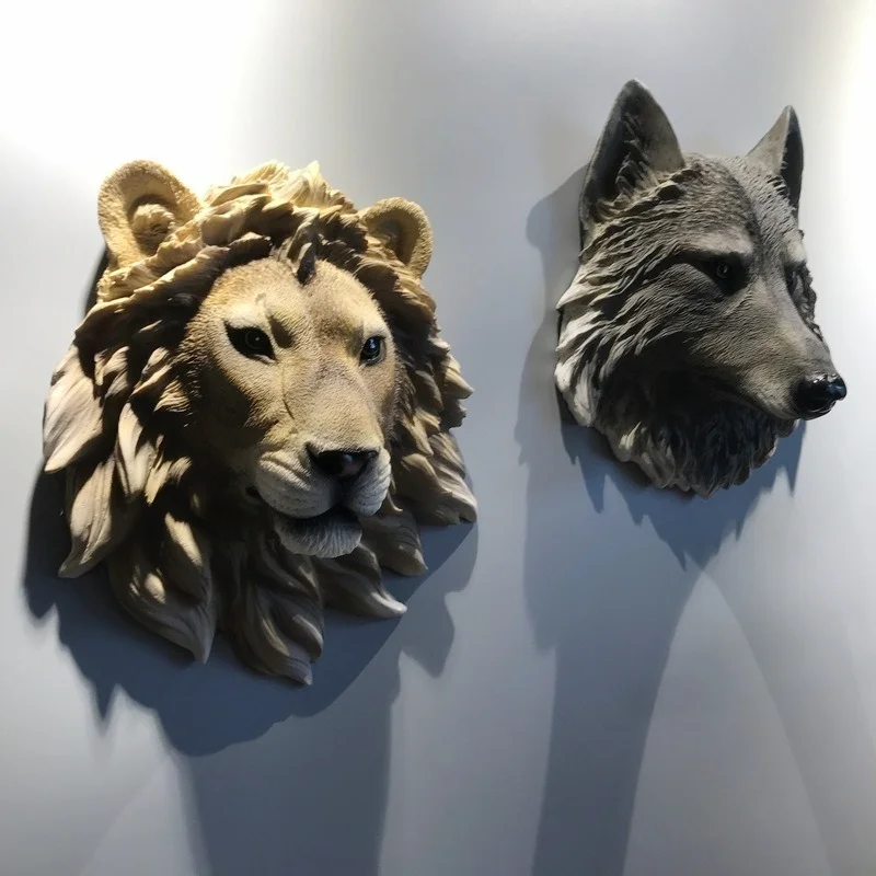 

Home Decoration Accessories Resin Simulation Animal Head Statue Sculpture Wall Decor Bar Living Room Decorative Art