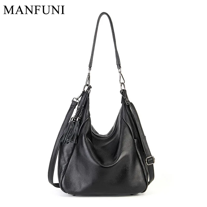 

Женская Повседневная Сумка-тоут с кисточками, мягкая черная и белая сумка из 100% натуральной кожи, дамские сумки на плечо, сумка-мессенджер, п...