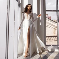 elegant wedding dress white v neck floor length satin backless a line wedding party de fiesta robe de soiree
