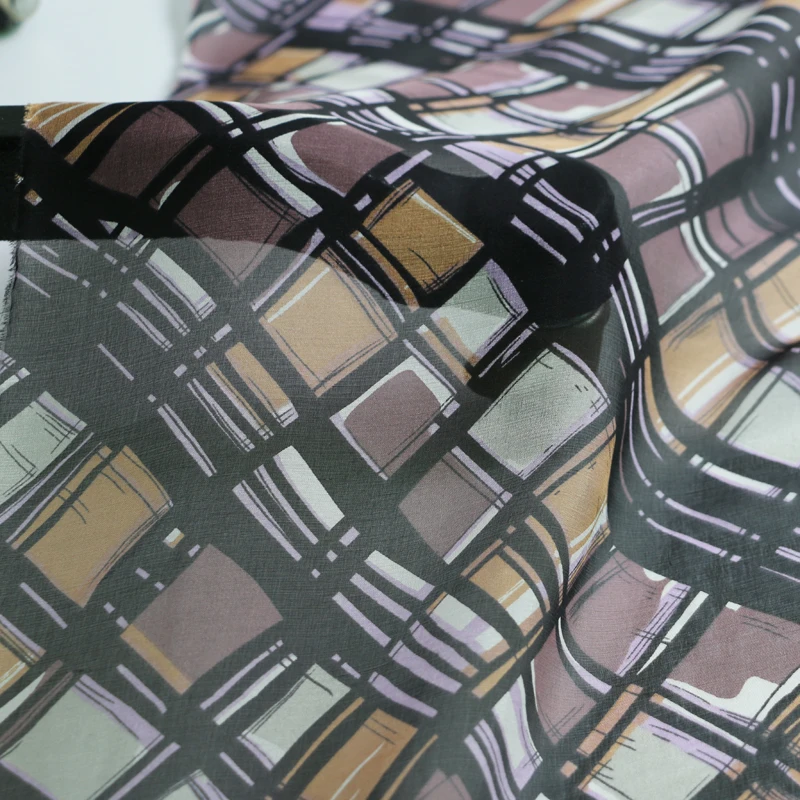 Шёлковая шифоновая ткань в клетку 100*140 см|Ткань| |