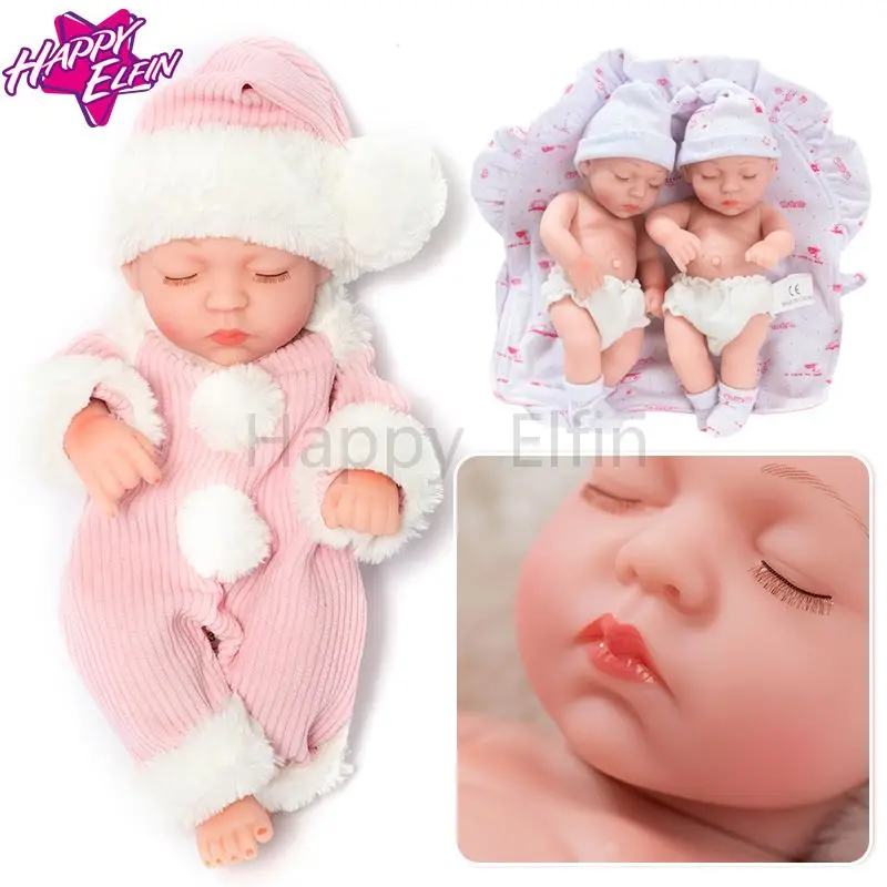 

25cm Rebirth doll Lovely Simulation Dolls Soft Vinyl Open/Close Eyes Rebirth Doll with Clothes Hat Toy Children Birthday Gift