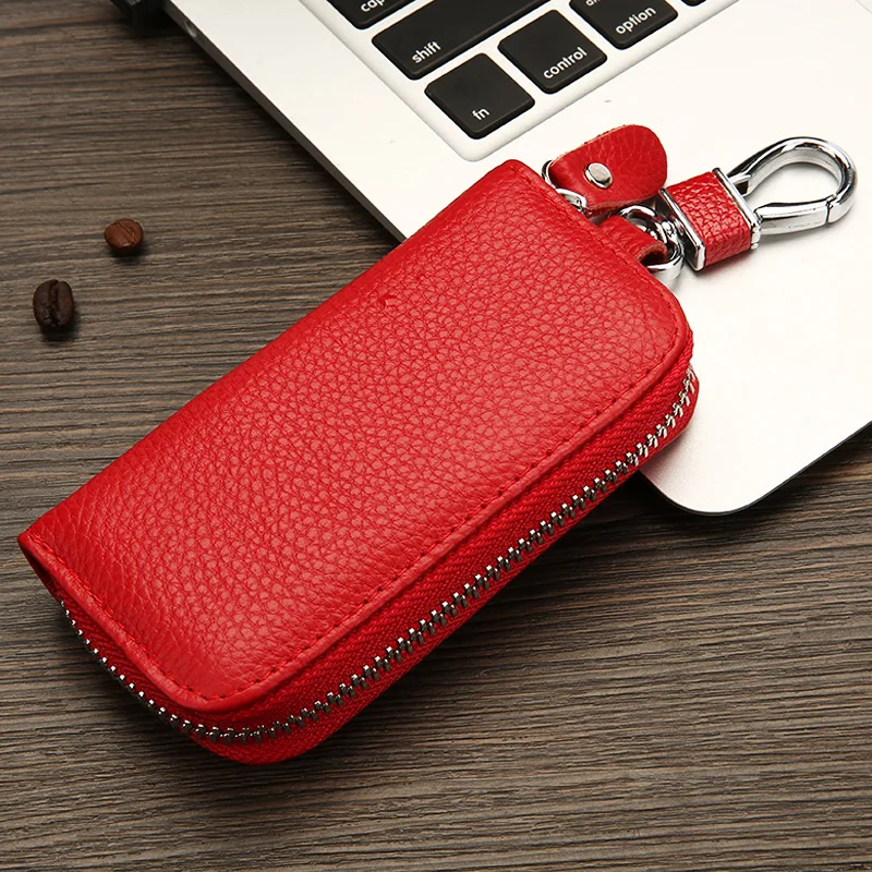 Rose Red Кошелек из натуральной коровьей кожи для ключей для мужчин и женщин, сумка для ключей для автомобиля, многофункциональный чехол для ключей, модные держатели для ключей, 6 колец, чехол для ключей для автомобиля - Название цвета: Rose Red