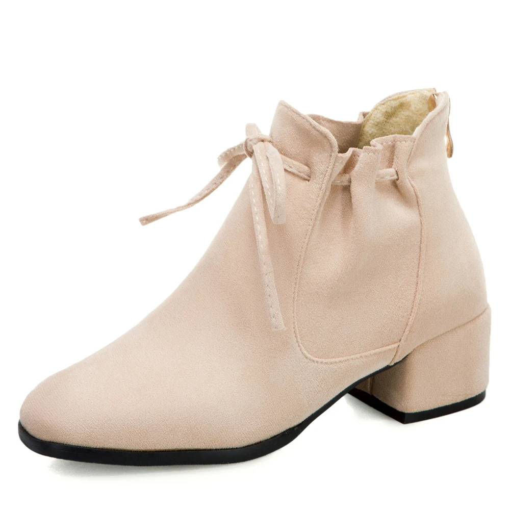 

Новинка 2020, модные ботинки из флока на толстом каблуке с квадратным носком в европейском и американском стиле, бежевые ботильоны с кружевом,...