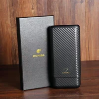 handmade carbon fiber leather cigar case hold 3 cedar wood portable cigar travel case