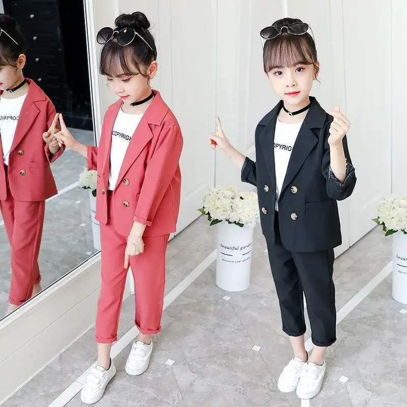 

Girl New Pure Formal Clothes 2022 SpringKids Clothing 2 Pcs Sets Fashion Coat And Pants High-Grade Teenager Casual Outfits 4-12Y