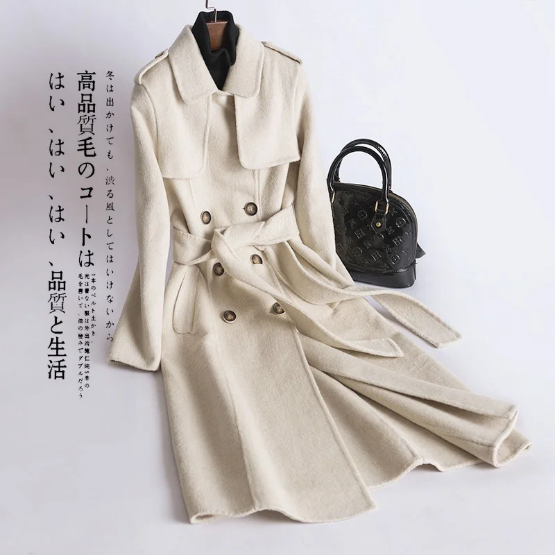 Шерстяное пальто женское элегантное зимнее 2020 корейская мода кашемировая