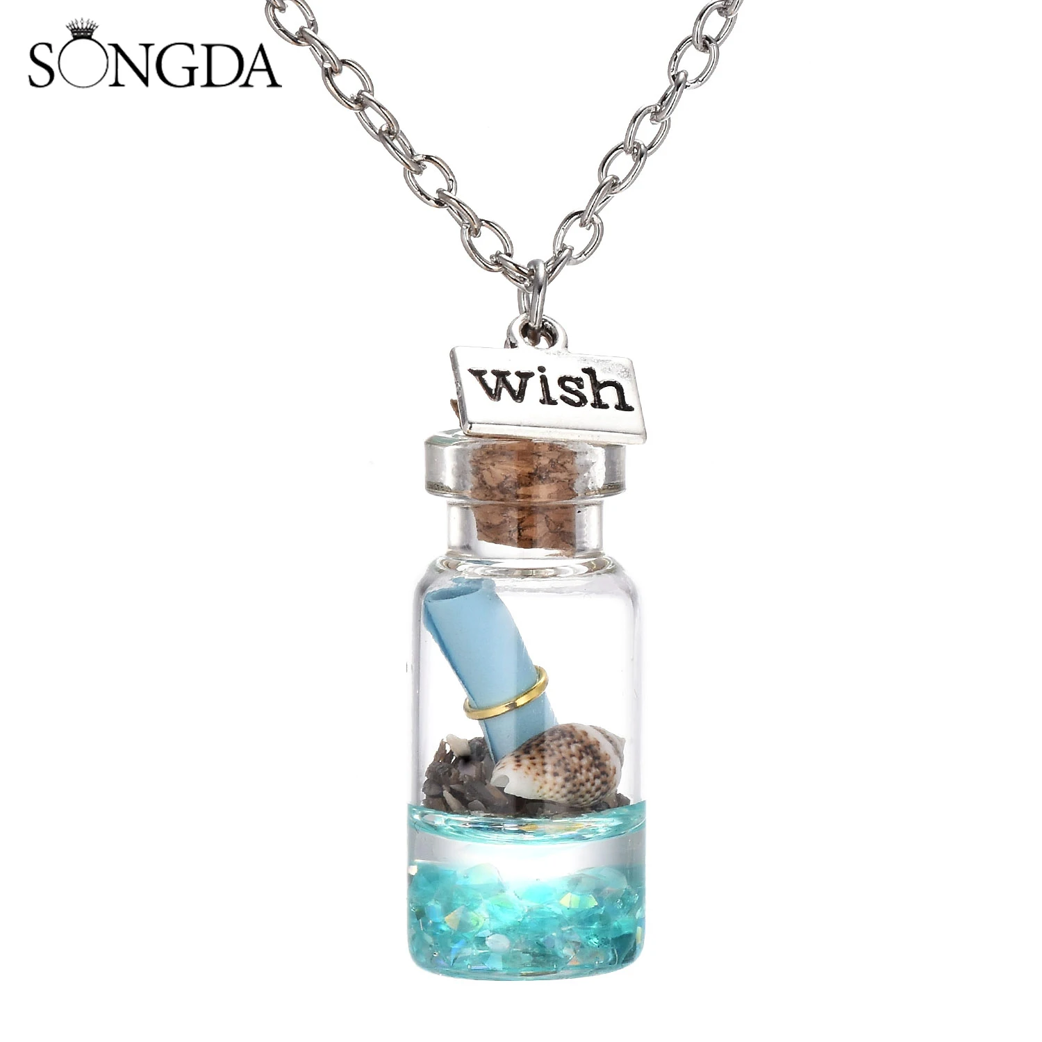 Make A Wish Drift Bottle Necklace Romantic Mermaid Tears Shells Vial Pendant Table Wish Letters Necklace Gift for Friends