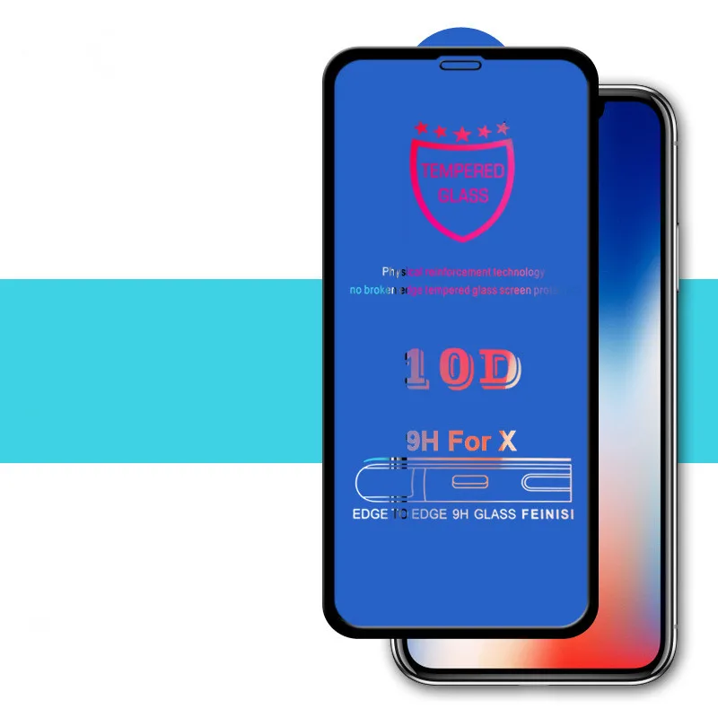 10D полное изогнутое закаленное стекло для iPhone X 7 8 6 Plus XR XS MAX Защитная пленка