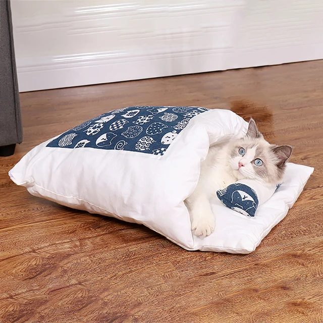 

Removable Cats Bed pure cotton With pillow comfortable Warm Cat Sleeping Bag Deep Sleep Dog Bed cute pattern Cat supplies