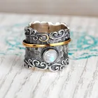 Женское кольцо с лунным камнем, с инкрустацией в виде двух цветов