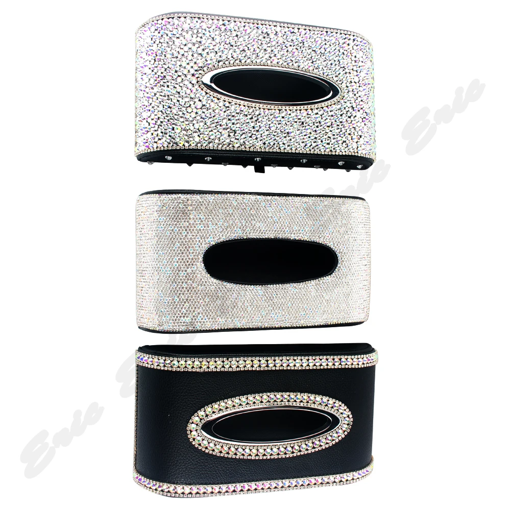 

Bling Sparkly Crystals Leather Car Tissue Box Leopard Luxury Fashion Towel Paper Cover Case for Car Home Use