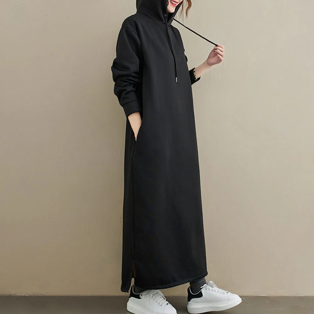 

Women Dress 2020 New Casual Long Dress Female Warm Dress Casual Temperament Thick Long Sleeved Loose Slim Dress Women
