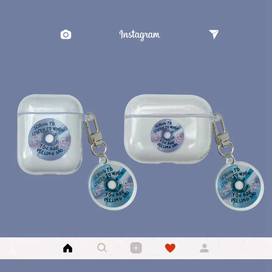 

Retro Record Soft Clear Silicone Earphone Shell For AirPods 2 airpod Cover For AirPods Pro 3 Earphone Case Cute Pendant Keyring