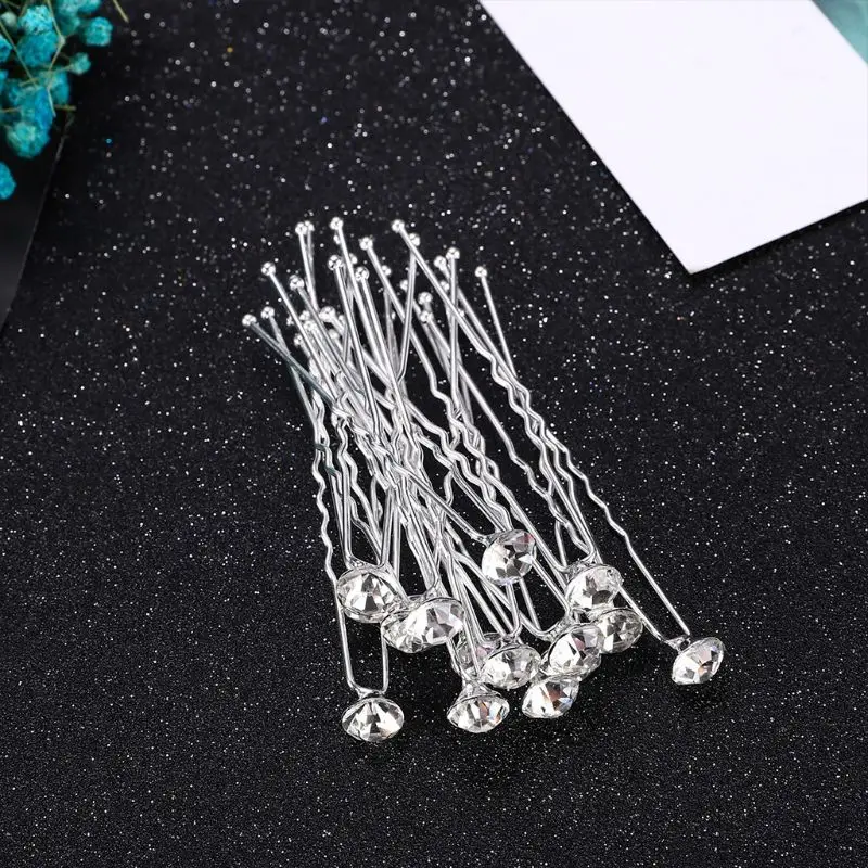 

J60E 12Pcs Womens Wedding Hairpins Wavy U-Shaped Hair Clip Imitation Crystal Rhinestone Vintage Bridal Ponytail Hairstyle