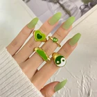 Набор колец в форме сердца в стиле панк с яркими зелеными кристаллами и смолой для женщин, модное акриловое кольцо с цепочкой в виде сердца, оптовая продажа, ювелирные изделия, подарки