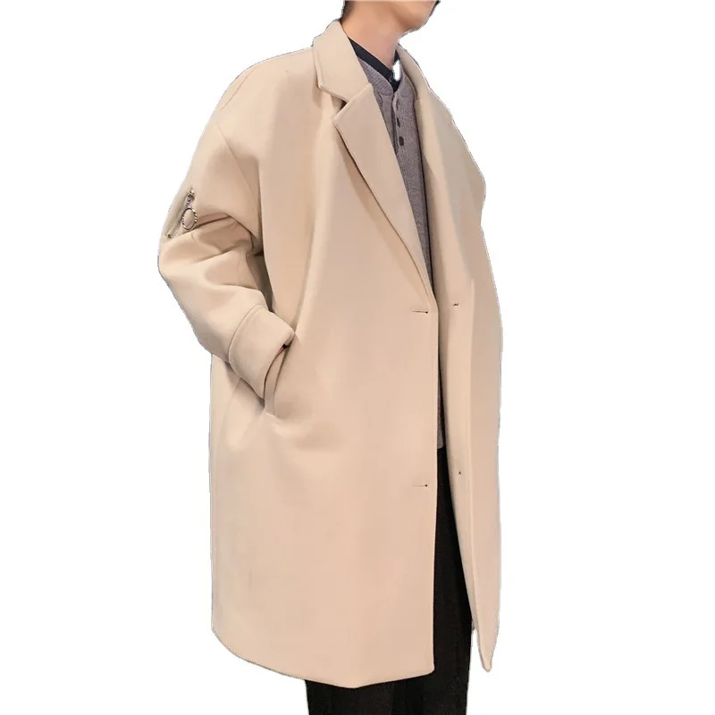 

Woolen coat men's winter Korean version of the trend of handsome mid-length windbreaker autumn men's plus cotton thick woolen co