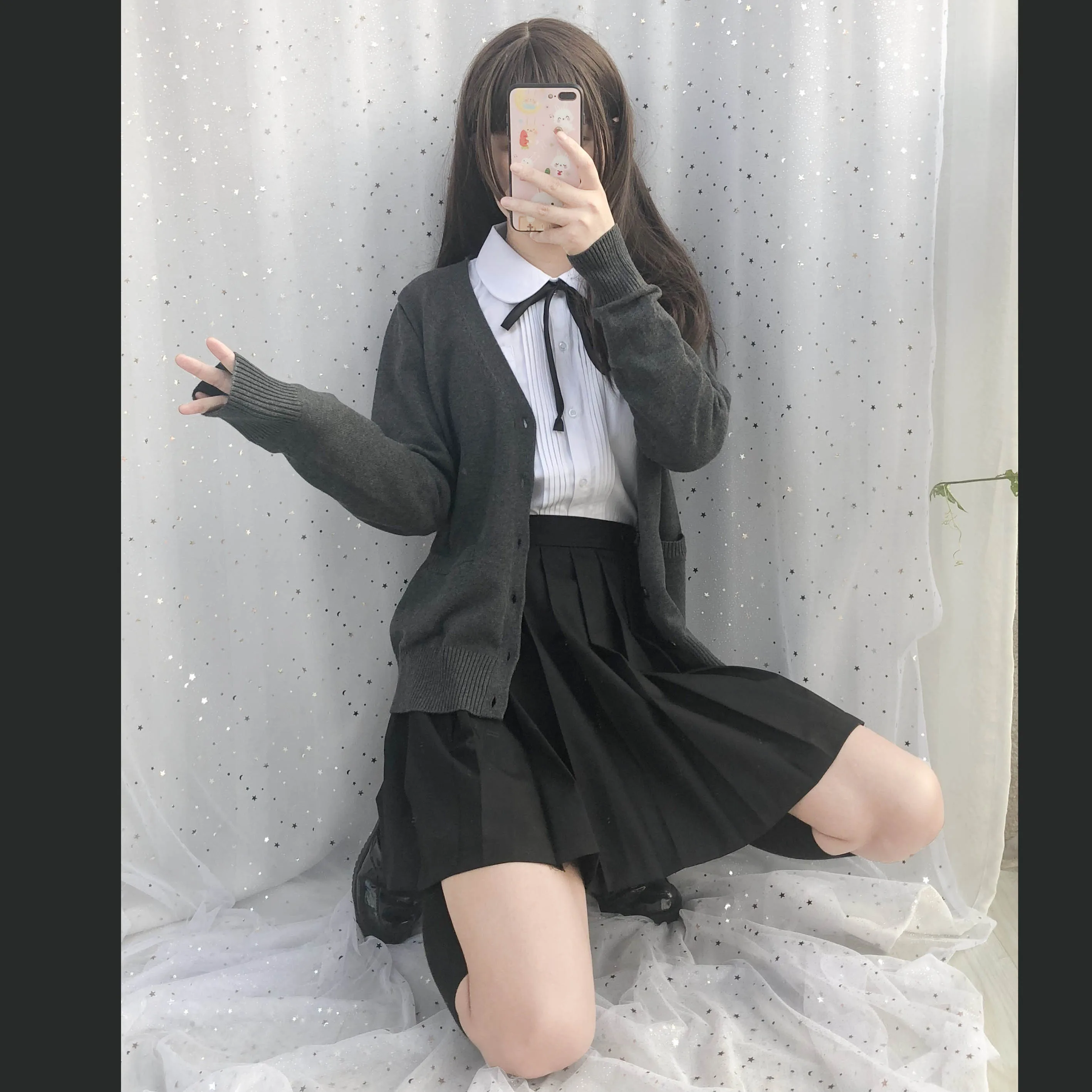 Японская Униформа jk для девочек с длинными рукавами Осень-зима рубашка круглым