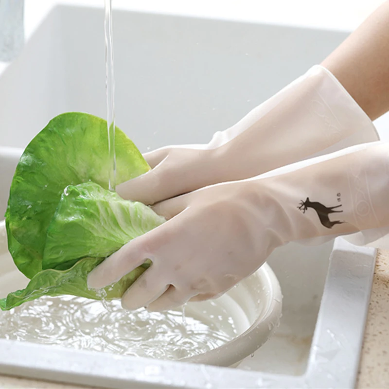 

Rubber Translucent Dishwashing Gloves Waterproof Kitchen Washing Clothes Brushing Bowl Plastic Cleaning Housework Gloves