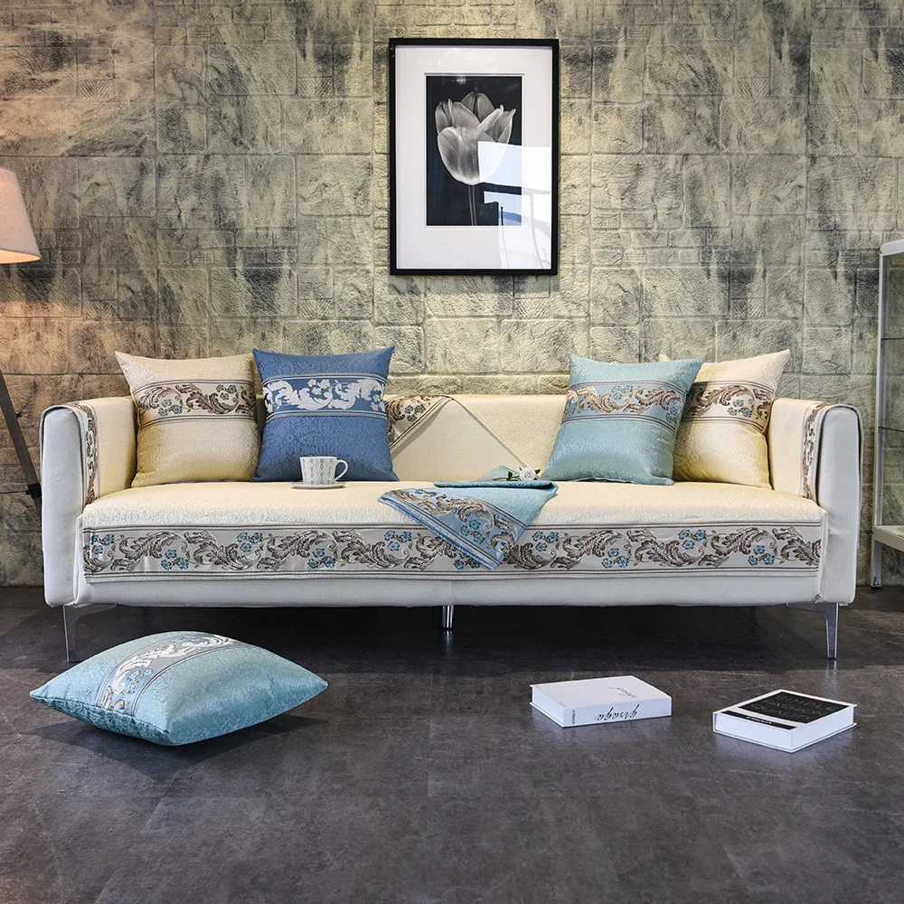 

1pcs Chinese Classical Blue Jacquard Sofa Cover Four Seasons Universal Embroidered Lace Couch Cover Towel Arm Chair Cover