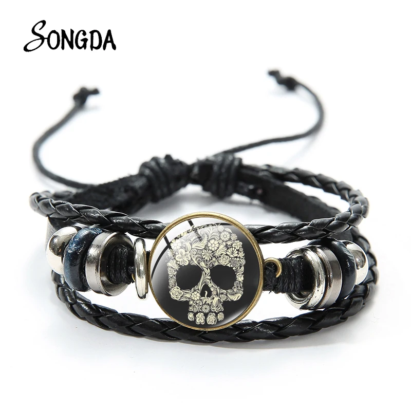 Модный Красочный цветочный браслет с изображением сахарного черепа модные