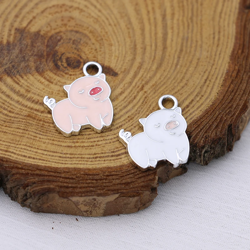 10 шт. Серебряная розовая эмалированная свинья Очаровательная подвеска