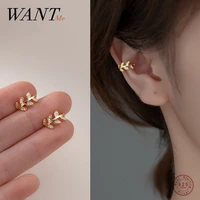 wantme 925 sterling silver chic zircon charms leaf ear clip earrings for women teen no piercing ear cuff clip body hoop jewelry