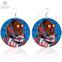 somesoor black glasses woman wooden drop earrings until we are all free positive sayings printed dangle jewelry for women gifts