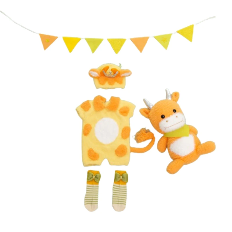 

3/5 Pcs Baby Cotton Hat Romper Socks Doll Banner Pull Flag Photography Props Set 69HE