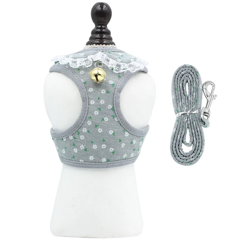

Pet Supplies Dog Harness Dog Leash Set Vest Harness Bell Lace Lace Polyester Mesh Breathable Chest Strap Adjustable Size Design