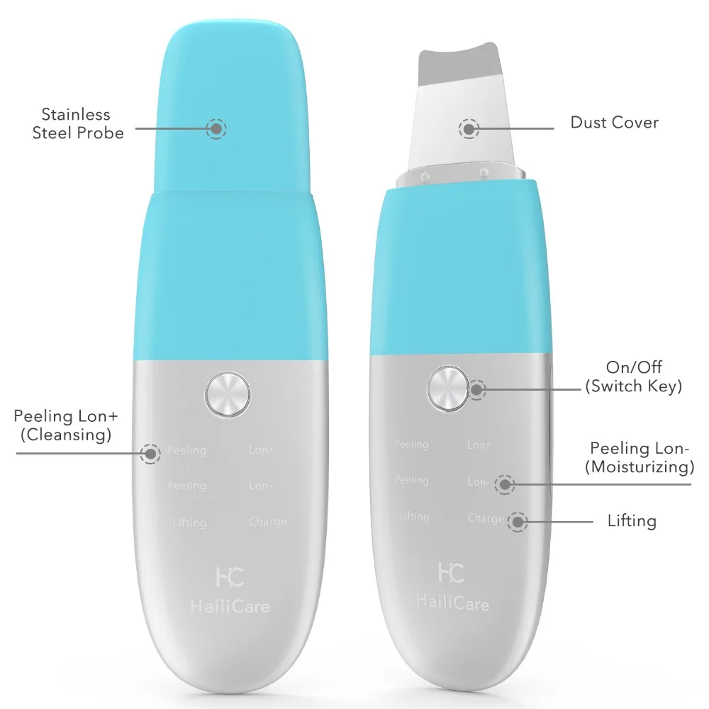 HailiCare Facial Skin Scrubber Blackhead Remover Ultrasonic Pore Cleansing Device Comedone Extractor Facial Lifting Tool