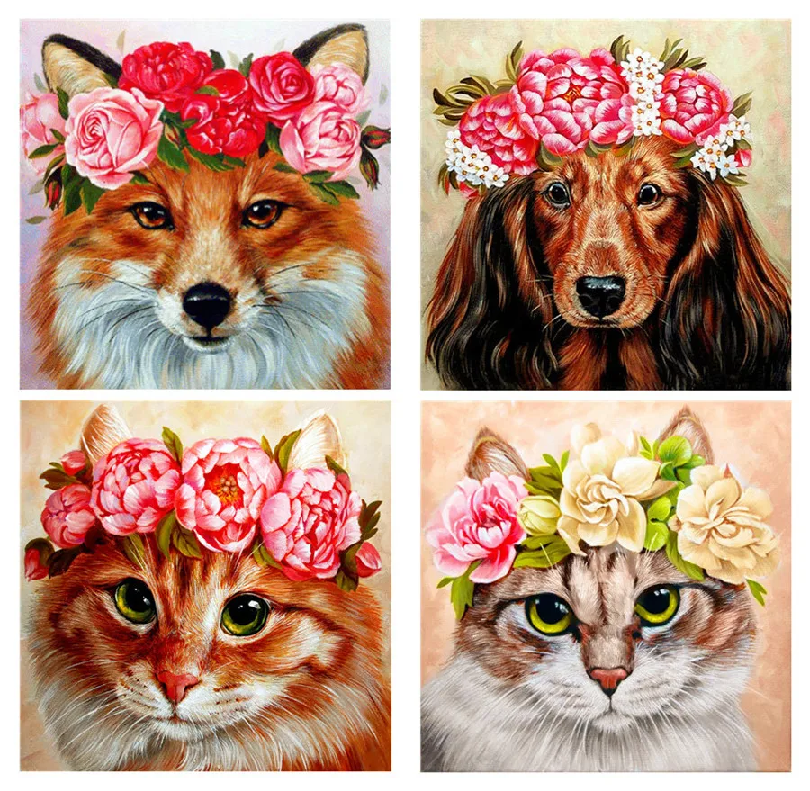 5D DIY Алмазная картина собачка котенок цветок животное вышивка крестиком