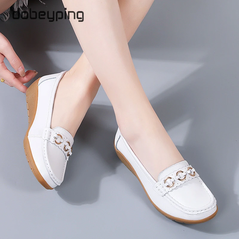 dobeyping Fashion Hollow Women's Loafers Genuine Leather Woman Summer Shoe Moccasins Slip On Female Flats Wedge Shoes Size 35-44