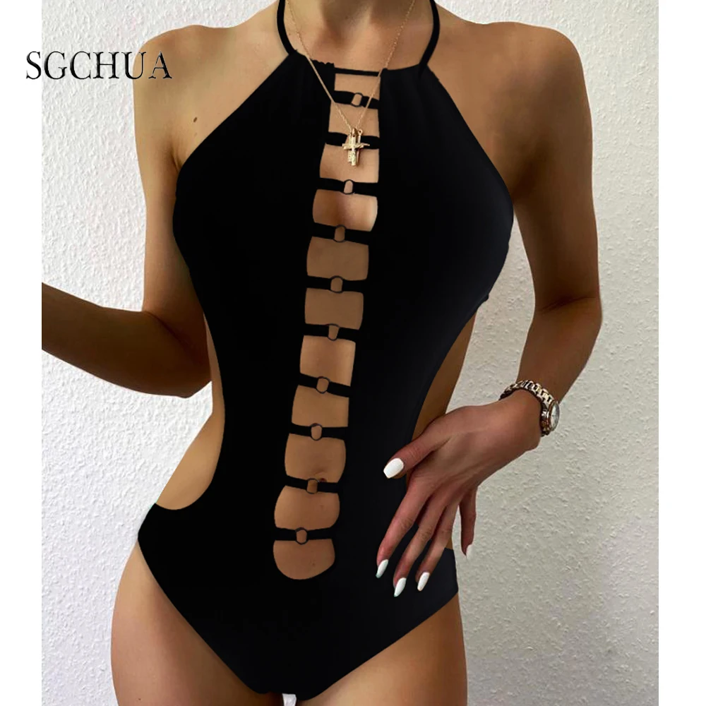 

Swimsuit Solid Black Cut Out Bikini Set Plus Size Ladies Swimsuit Sexy Tie Neck Backless Tube Top Strapless High Waist Bikini