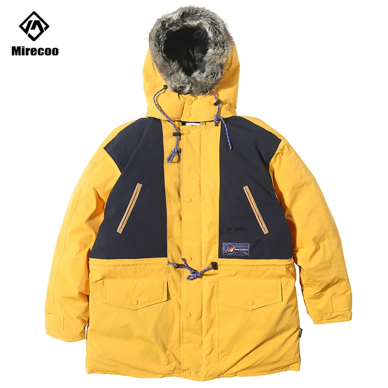 Зимняя длинная куртка с меховым капюшоном Мужская цветная парка на подкладке