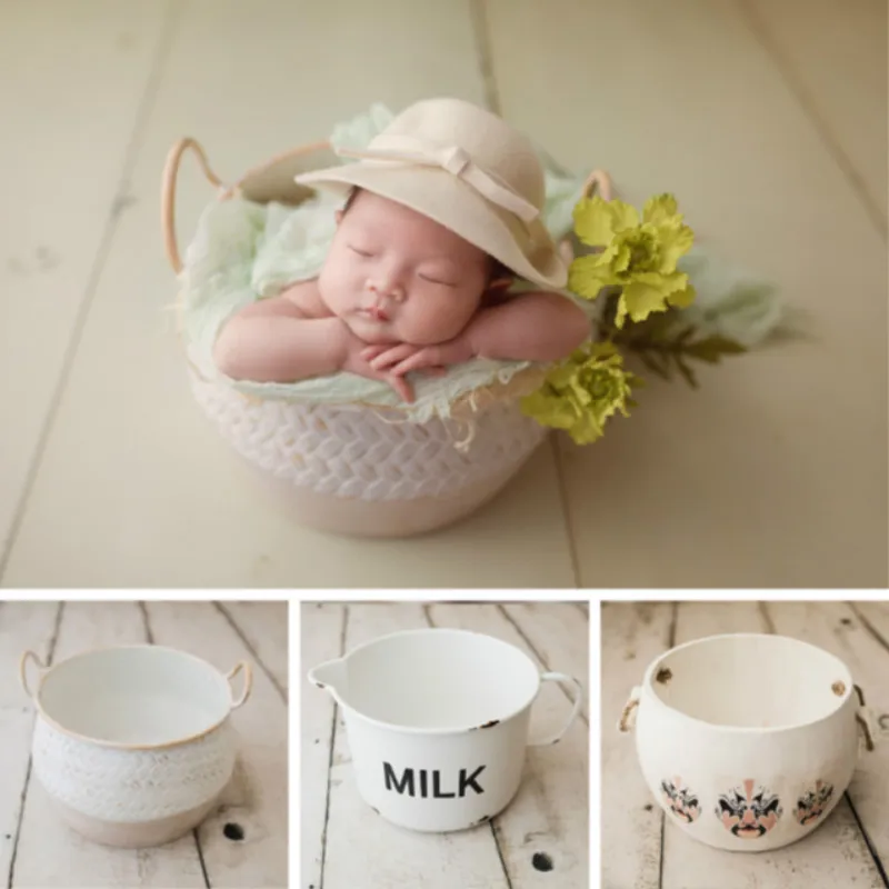 Newborn Photography Props Wooden Posing Props Metal Creative Cup Shape Container Infant Photo Shoot Props For Studio Novel Props