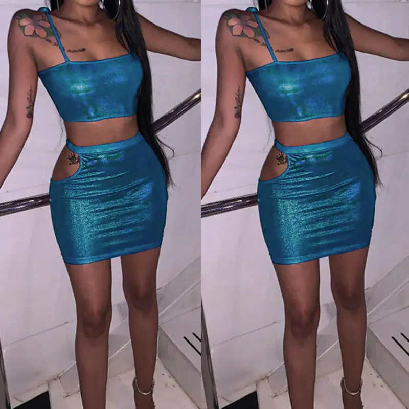 Комплект из двух предметов женская мода без рукавов Короткие облегающие топы